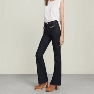 Veronica Beard flare High-Waisted dark wash Flare Jeans 26 gold accents